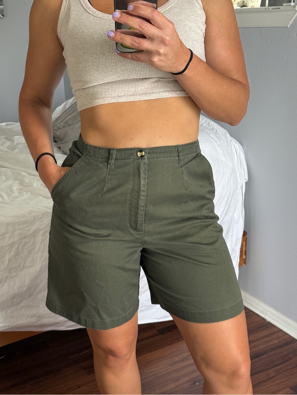 High-Rise Olive Green Women’s Shorts
